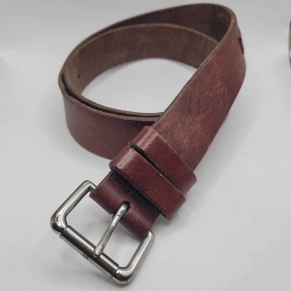 Polo Ralph Lauren Belt 34 Brown Leather Distressed Silver Buckle Casual Preppy